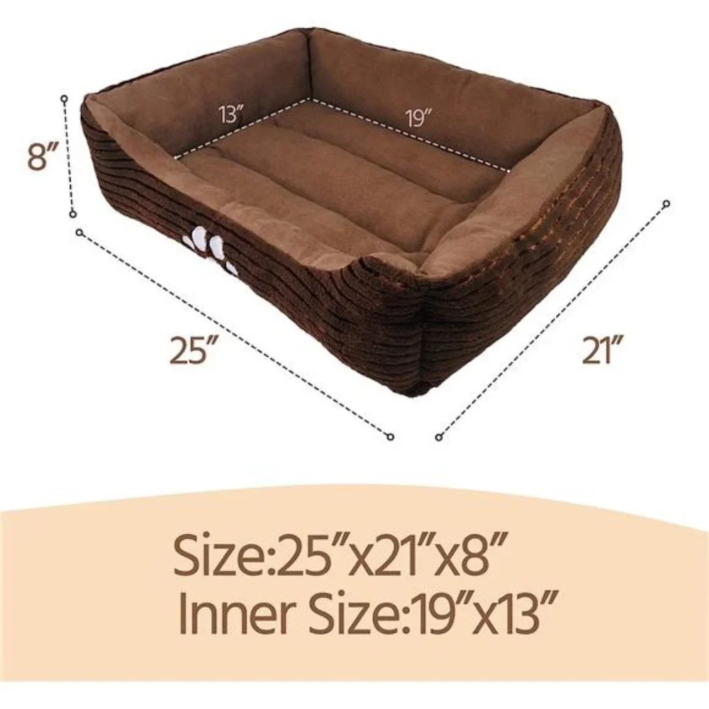 Pet Bed, Reversible Rectangle with Dog Paw Printing, Coffee, 25 by 21 inches